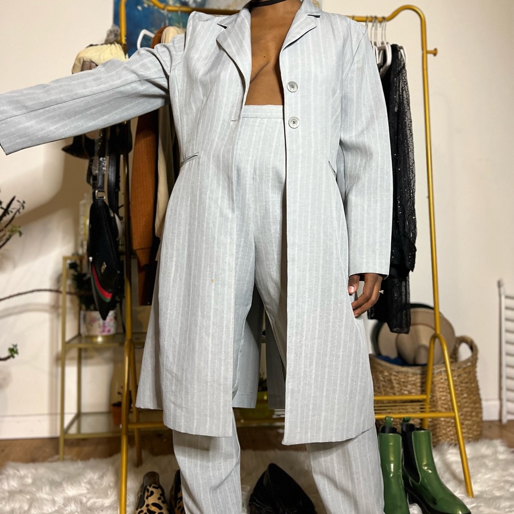 Vintage pinstripe suit long jacket